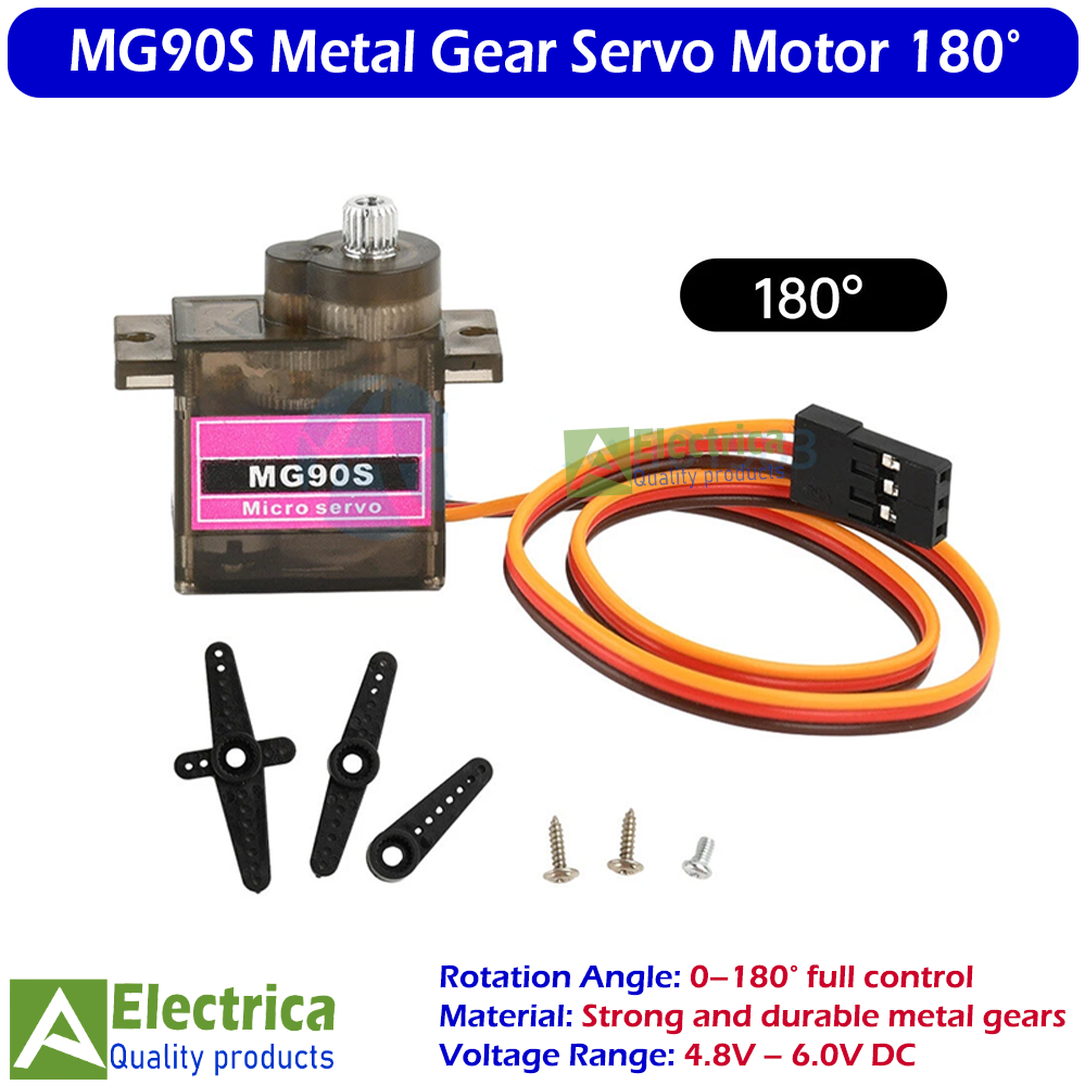 MG90S Metal Gear Micro Servo Motor 12g 180 Degree for Arduino, RC Helicopter, Drone, Car by Electrica