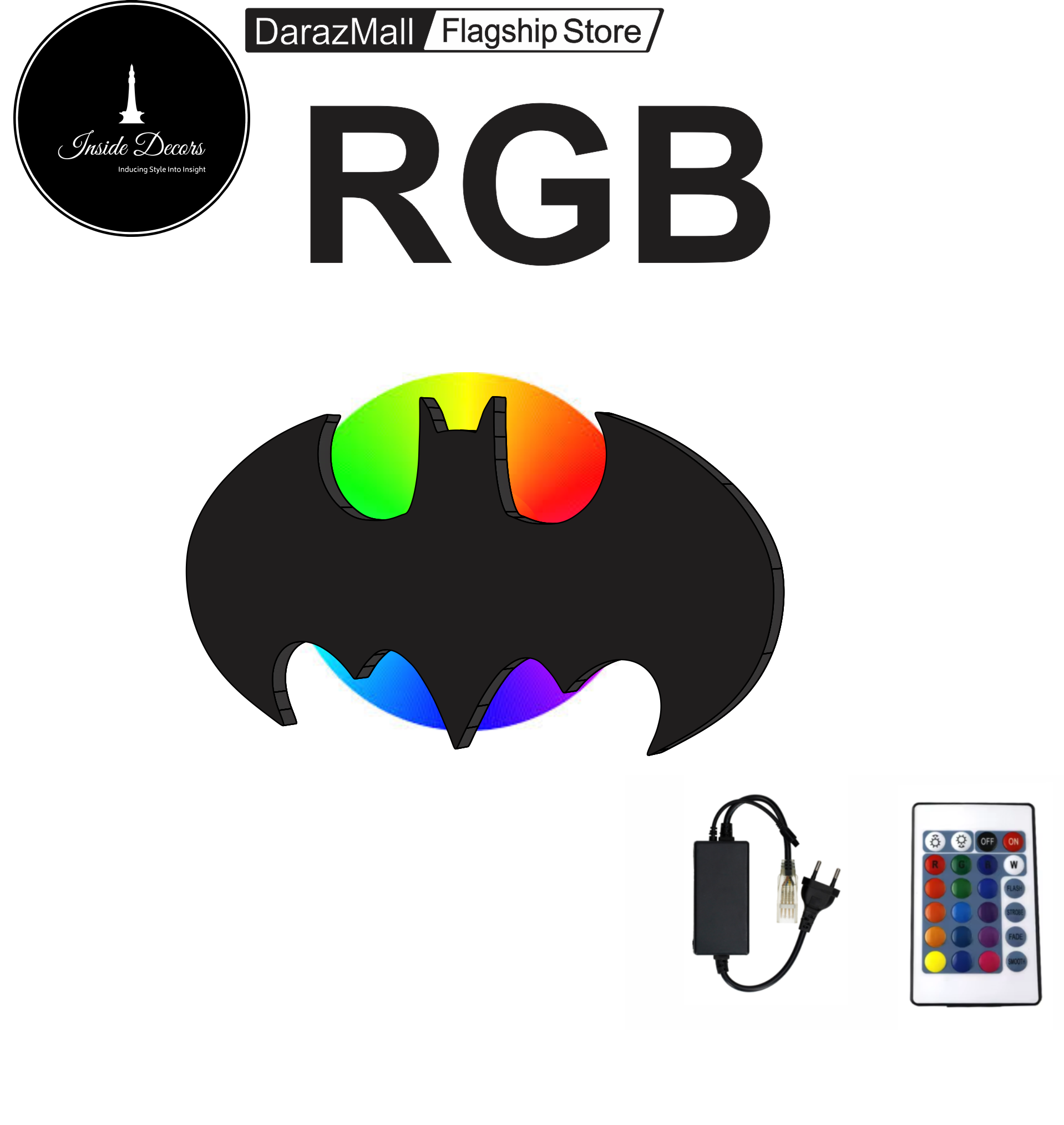 Batman LED Wall Light with Remote Control - Color Changing Modern Design for Boys' Rooms and Gaming Desks ( remote with only RGB Varient )