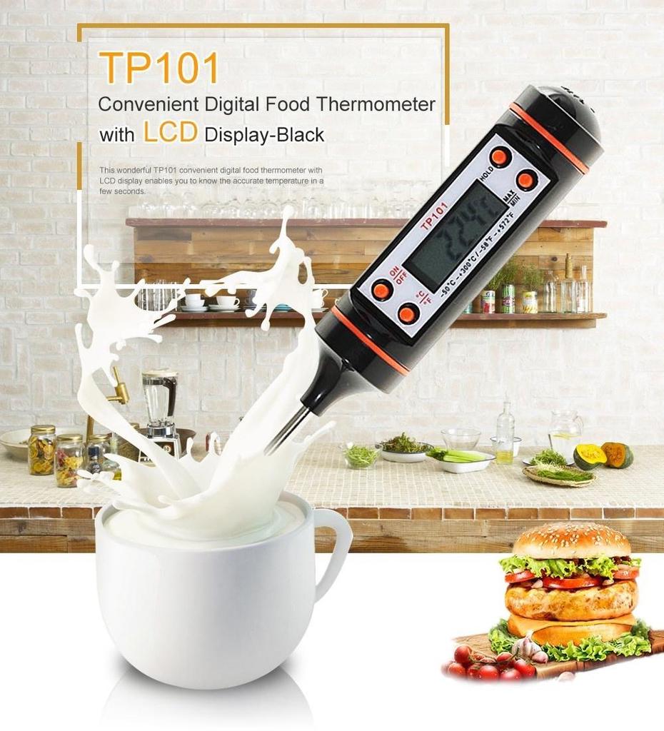 Digital Kitchen Heat Gauge Thermometer For Oven Baked Barbeque BBQ And Fried Food Temperature - Black