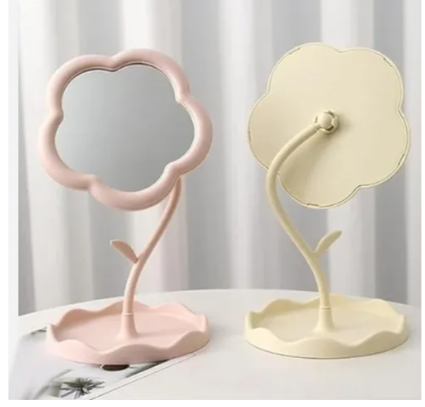 Random Color Desktop Table Stand Cosmetic Mirror With Rotatable Flower Style Make Up Stand Mirror