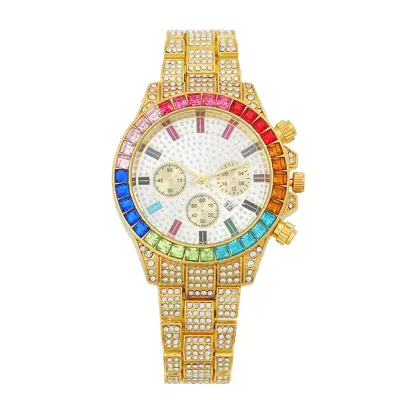 Gold diamond watch clearance mens