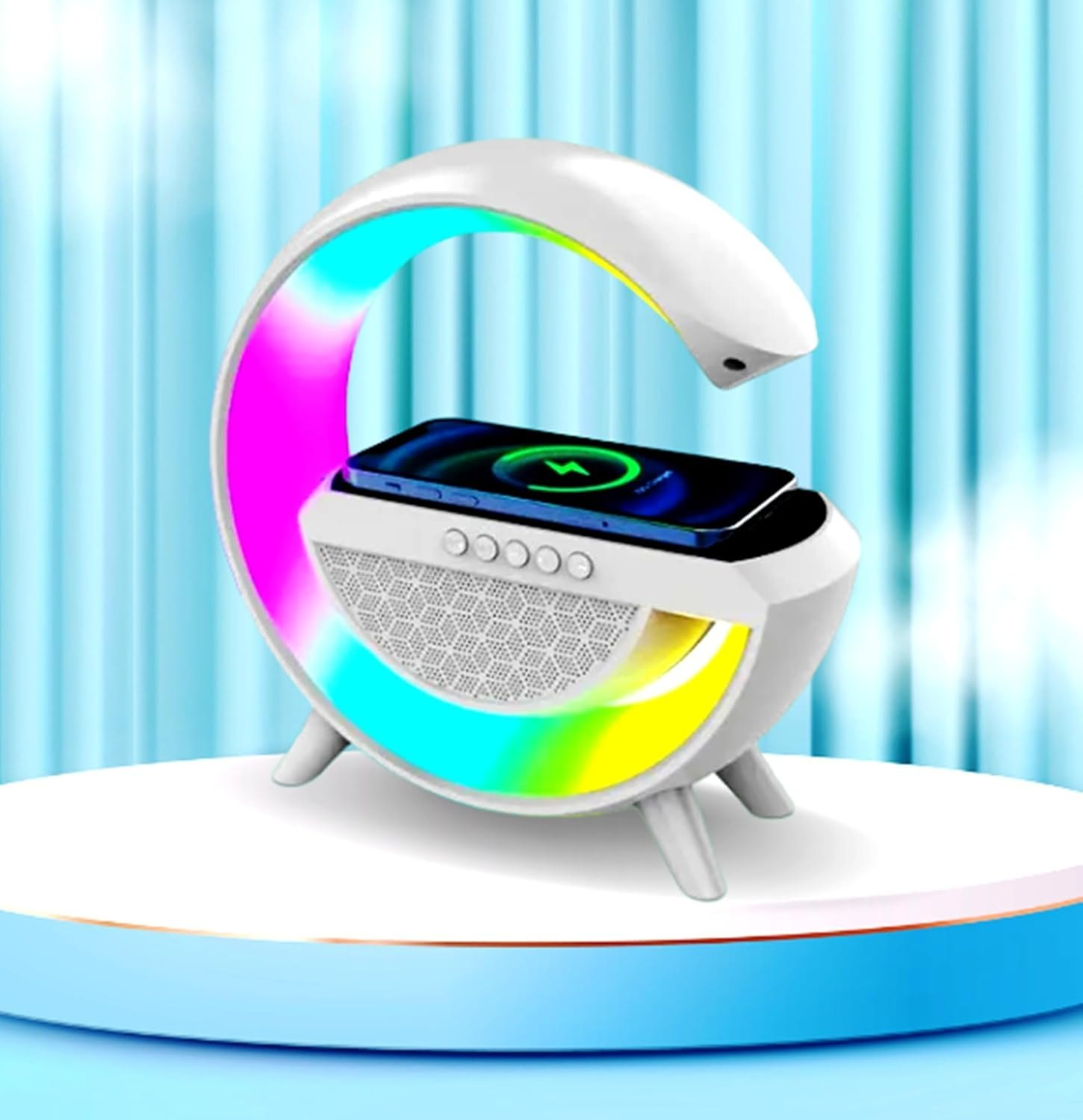 "BT-3401 LED Display Wireless Phone Charger Bluetooth Speaker with Google Shape, 7-Color LED, Alarm Clock, FM Radio, and Bluetooth Connectivity" price in Pakistan