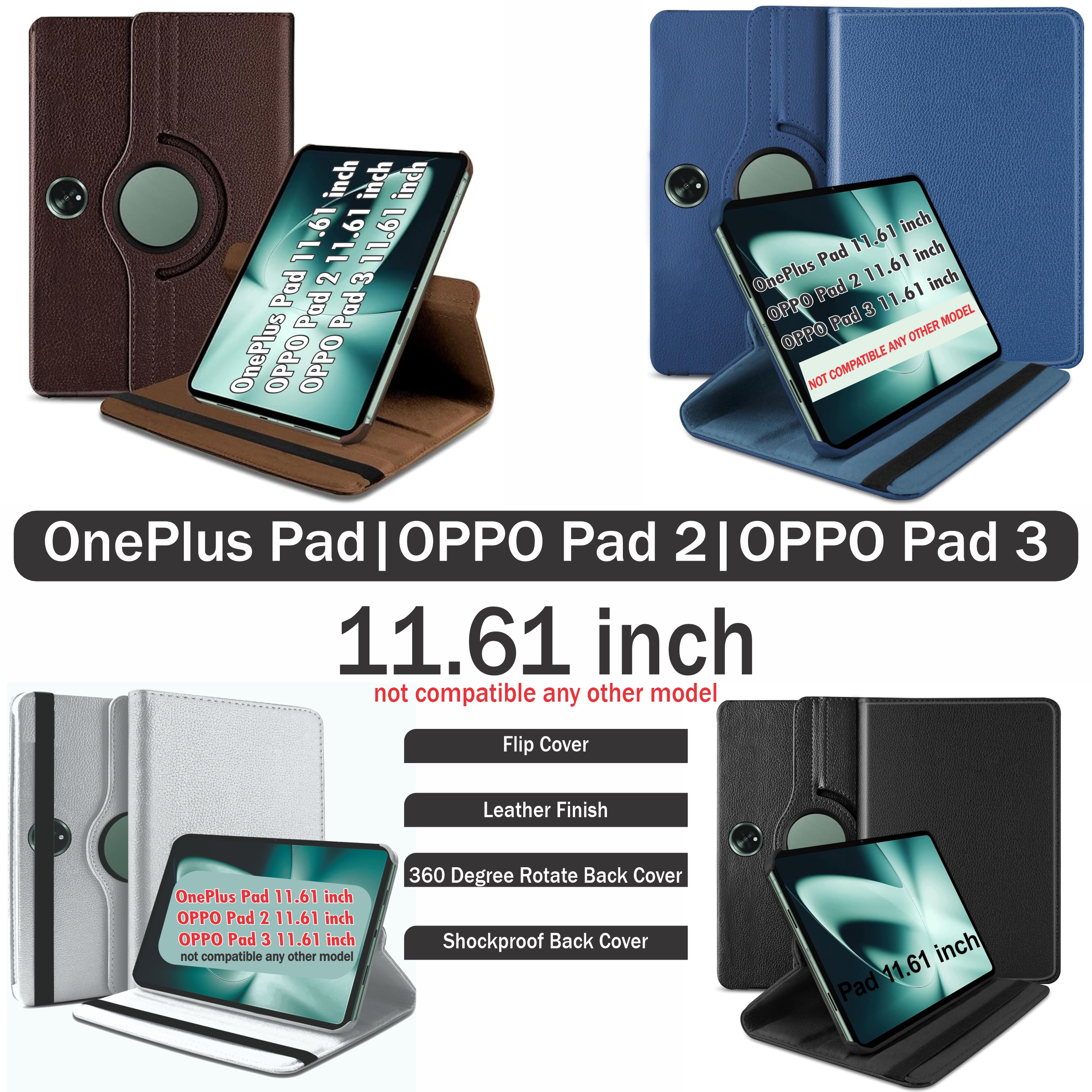 Cover For OnePlus Pad/OPPO Pad 2/3 Premium Case PU Leather 360° Rotating Stand Cover for OnePlus Pad/OPPO Pad 2/3 11.61" Tablet - Shockproof Protective Case
