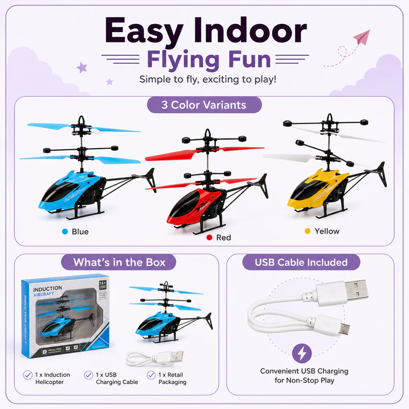 Hand Sensor Flying Helicopter Toy for Kids – Induction Aircraft with LED Light, USB Rechargeable, Easy to Fly, Indoor Flying Toy Helicopter for Boys & Girls