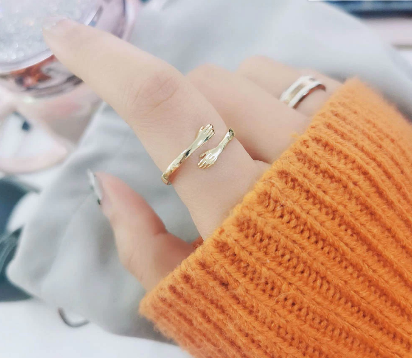 Hug Rings for Girls Couple Open Ring Cute Minimalist Hands Embracing Adjustable Rings Love Ring For Women Couple Party Gift Select Color under Variations