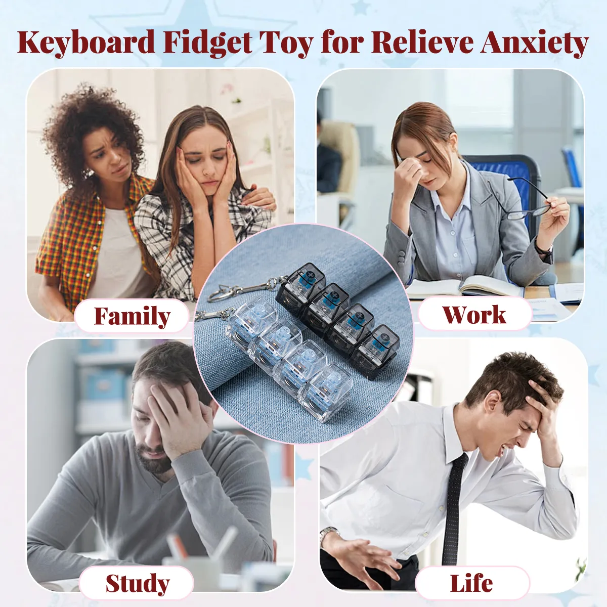 1PC Light Up Keyboard Keychain Stress Relief Clickable LED Button Toy | Mechanical Keyboard Clicker Keychain | Fidget Anxiety Relief Toy | Portable Office Desk Gadget | EDC Keychain Gift