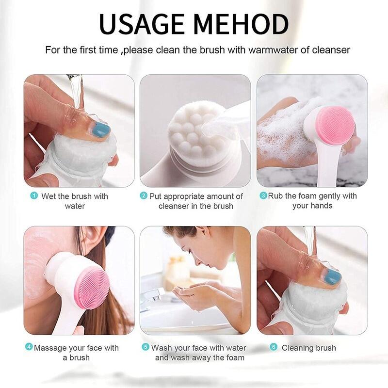2-in-1 Silicone Face Cleansing Brush – Double-Sided Facial Deep Cleaning Brush, Pore Cleanser, Blackhead Remover, Soft Exfoliating & Facial Massage Skin Care Tool