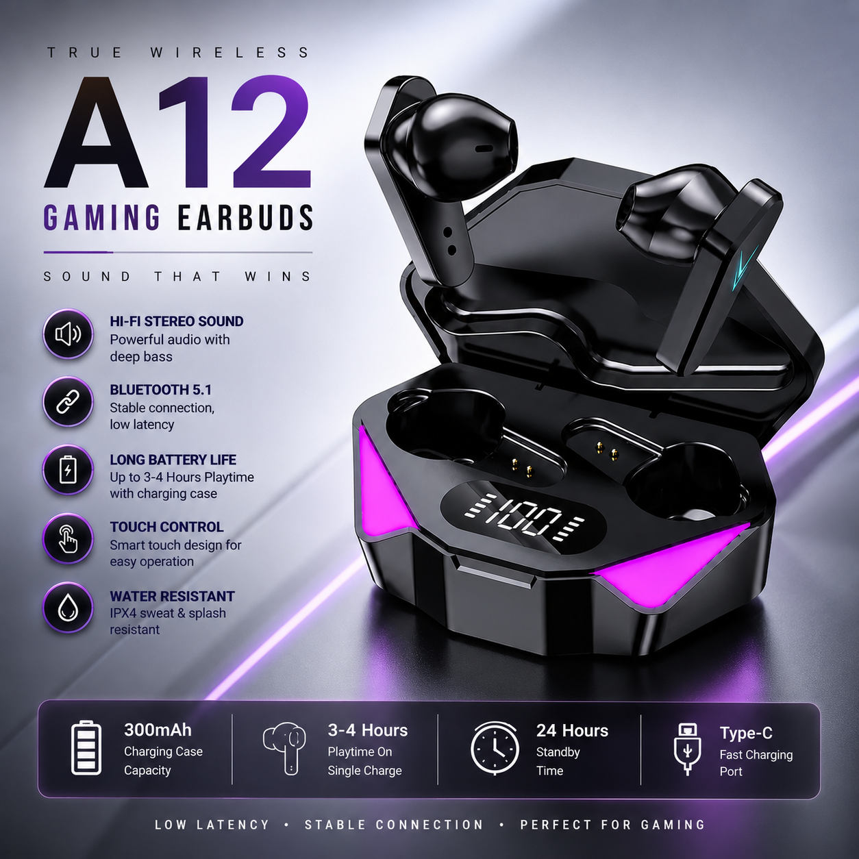 Air31 TWS (True Wireless Stereo) Bluetooth Earphones Headset With HiFi Stereo Sound & Touch Control System (Connected With All Bluetooth Devices).