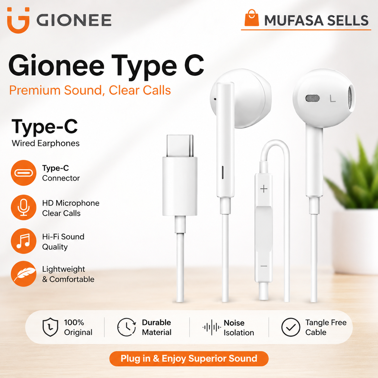 Original Gionee Type C Handsfree | In-Ear Type C Headset Headphones | Earphones | Type-C Earphone | C Type Handfree with Built-in Microphone | Dual Driver Earbuds USB-C | Compatible for Phone 15,16,17 series / Samsung/ OnePlus/ Redmi / Oppo / Huawei price in Pakistan