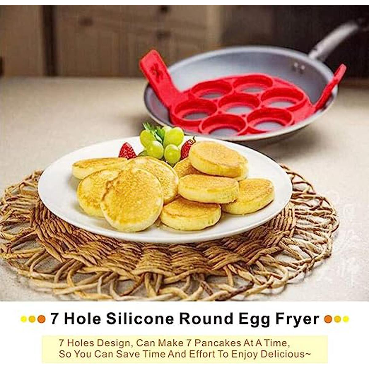 Pancake Making Mold Fried Egg Mold Reusable Silicone Pancake Maker with 7  Cavity Round Baking Omelet