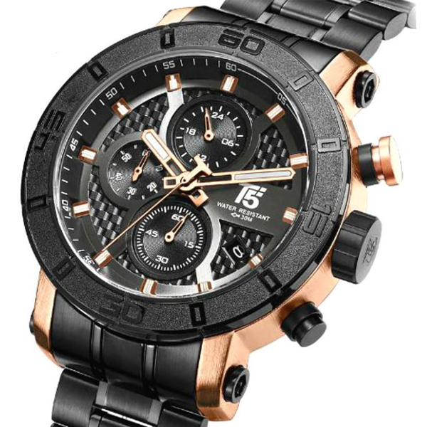 T5 H3450G - Black Rubber Chronograph Sports Watch for Men in Black & Ash  Color