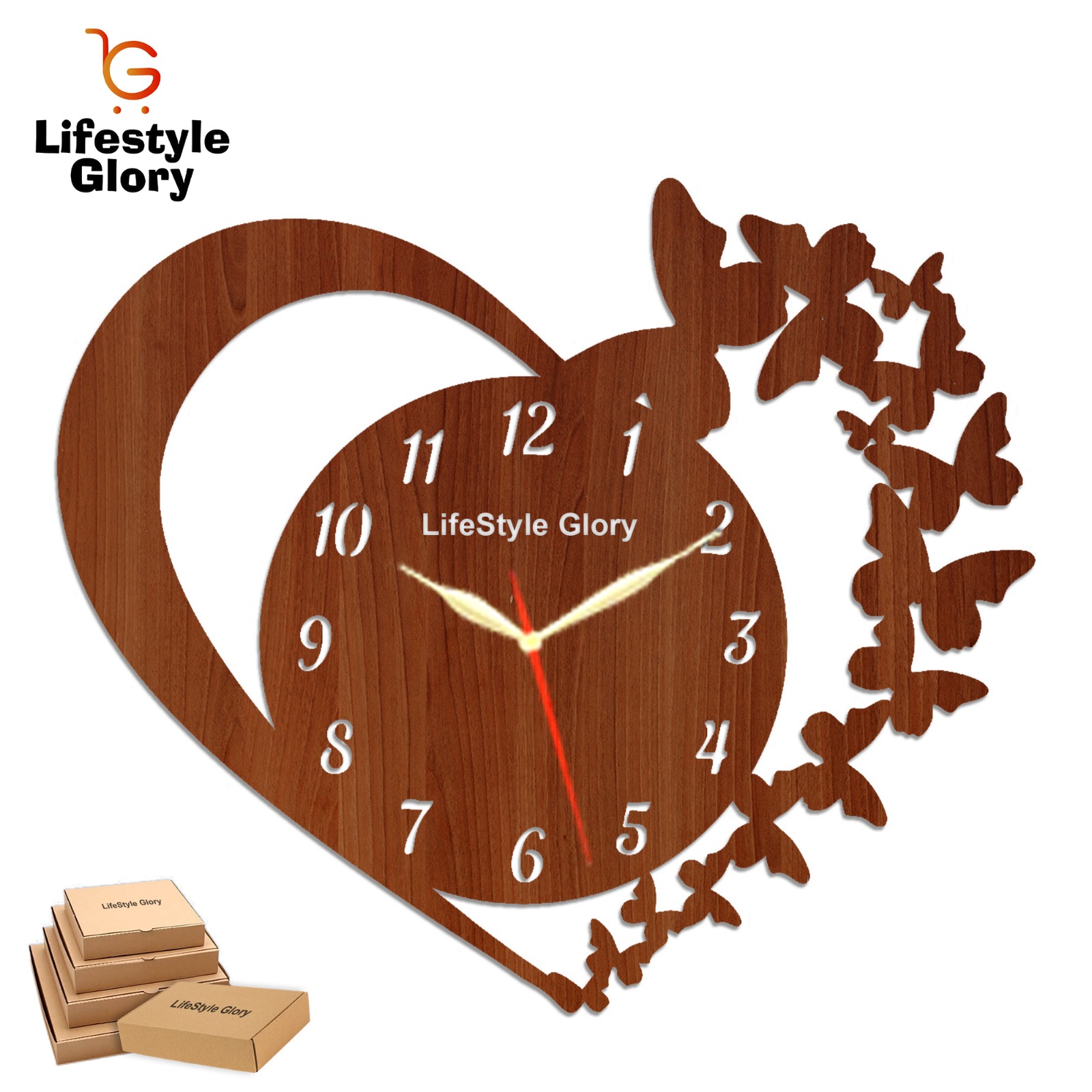 Lifestyle Glory Heart Wooden Clock With Premium Light I The New Wooden Wall Clock Big Size I Wall Clock I Wooden Wall Clock I Wall clocks for bedroom I Wall Clocks for drawing room I Wooden Wall Clocks for bedroom