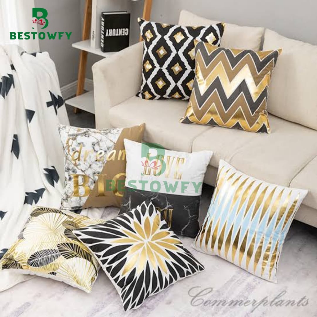 Pack of 5 Throw Cushion Case Home Decor Gold FoIl Printed Cover Geometric Square Pillowcase Geometry Cushion Cover Cotton Polyester Bohemian Printed