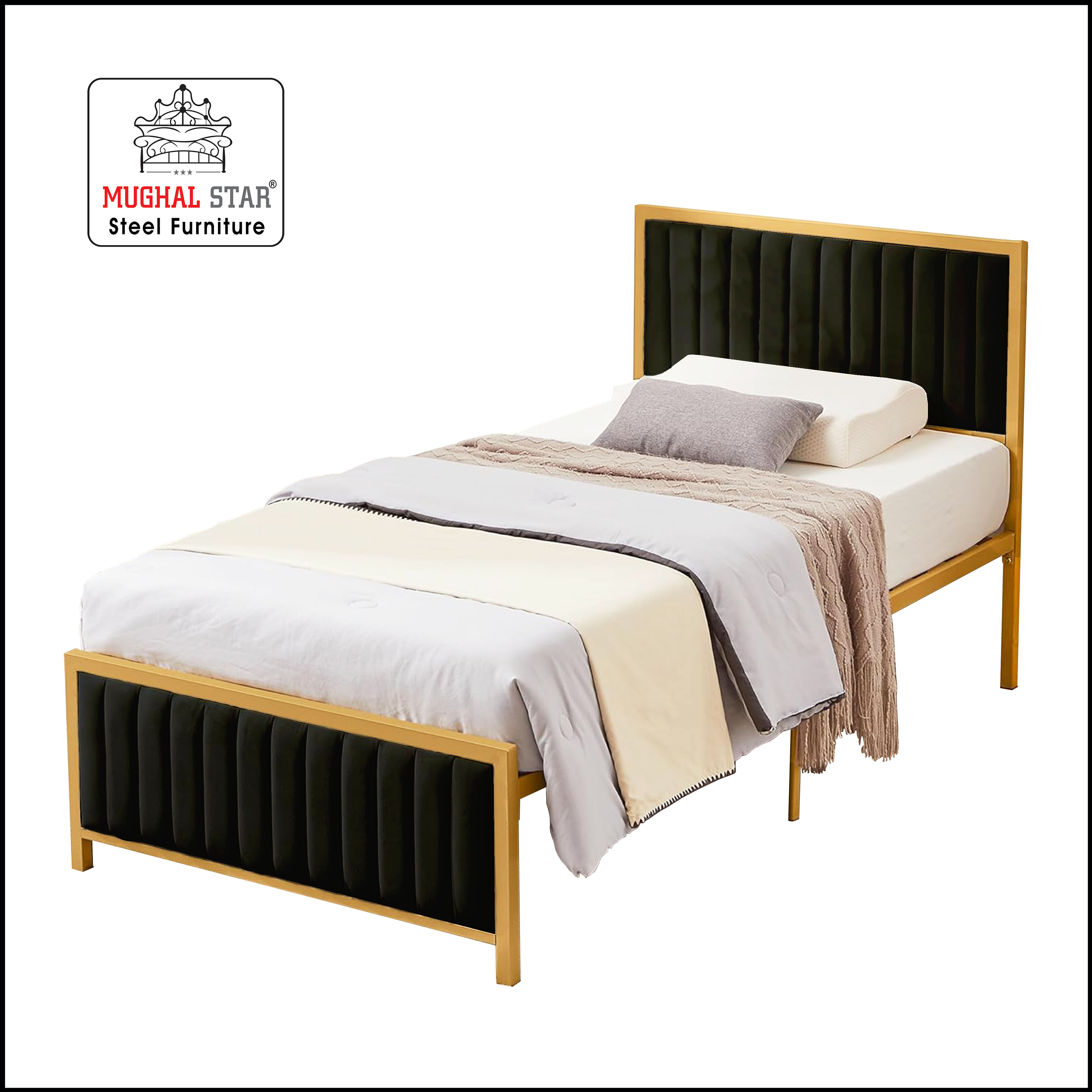 Super Delux Bed Single / Iron Bed / Single Bed /Different Colors are available /  Mughal Star steel Furniture