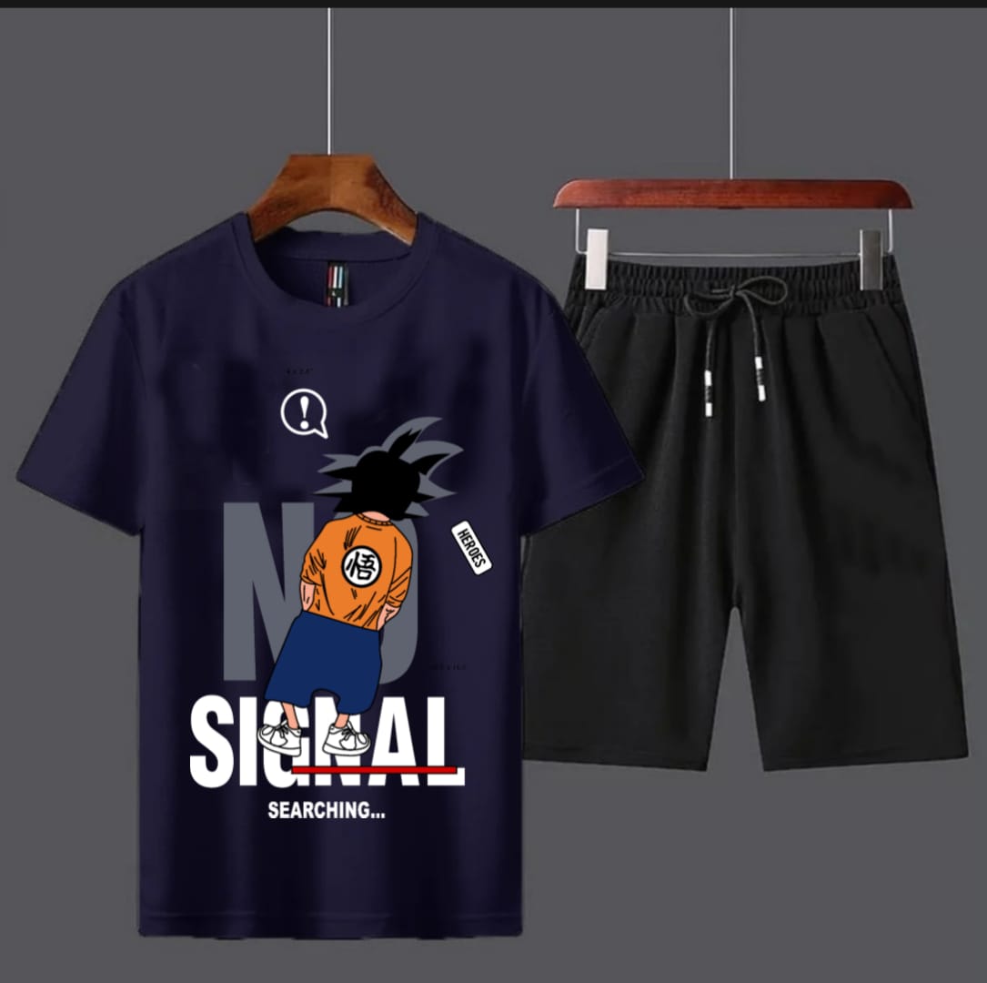 Trendy Summer Collection NO Signal Printed Tracksuit T-shirt and Short Cotton Jersey Fabric Half Sleeves tshirt Track Suits Gym Sports Casual Wear Fashion For Men at Full Circle Clothing
