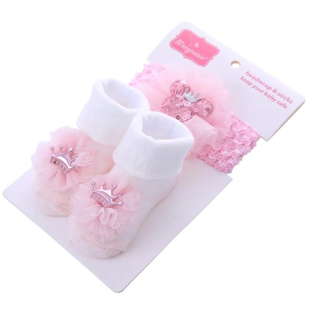 Baby Pink Newborn Infant Baby Girl Shoes +Headband Set First Walkers Soft Sole Bowknot Cute Shoe Toddler Walking
