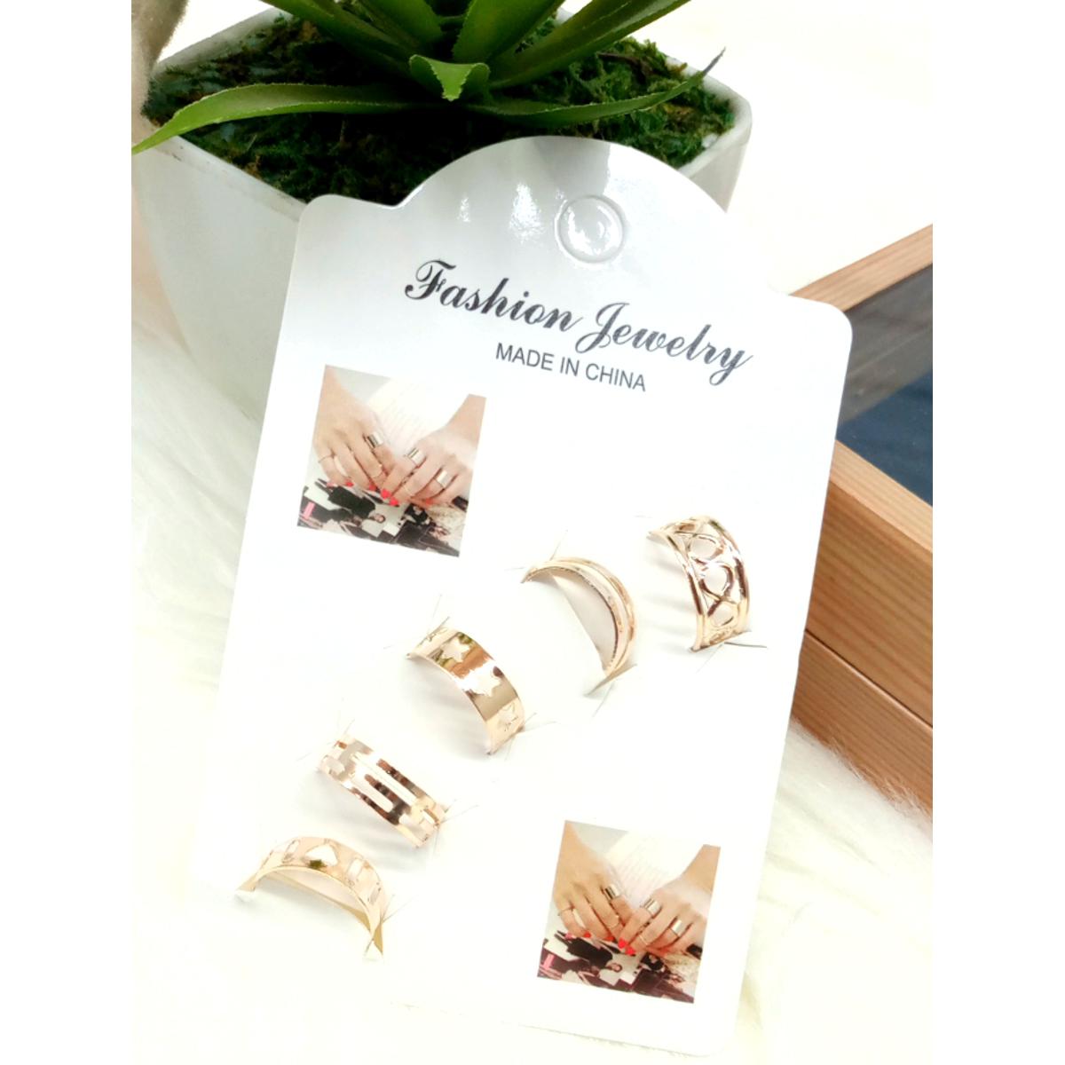 Pack of 5 - BOHO Stainless Adjustable Rings For Girls - Golden, Silver - Attractive