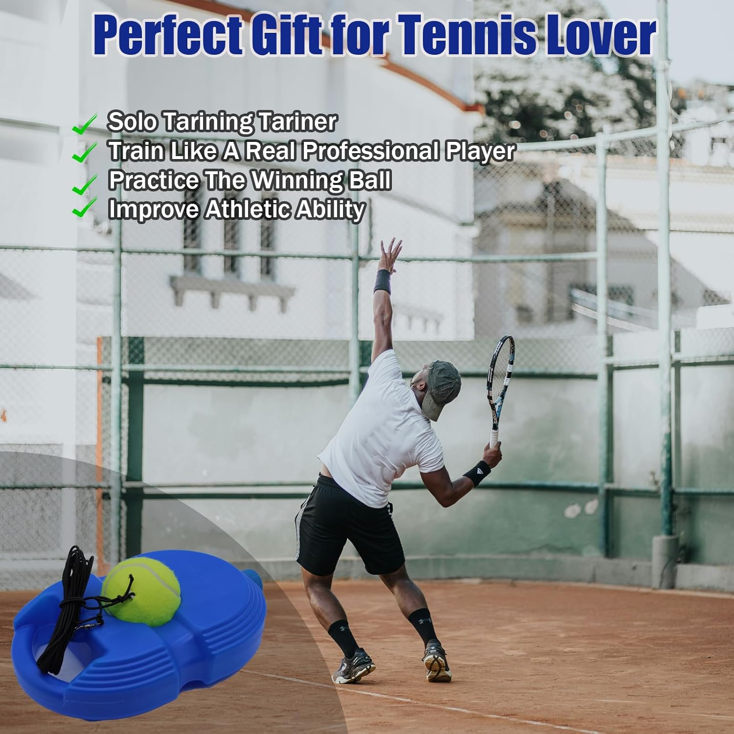 Solo Cricket & Tennis Rebound Trainer – Self Practice Ball with Elastic Cord & Base | Portable Training Equipment to Improve Swing, Coordination & Control