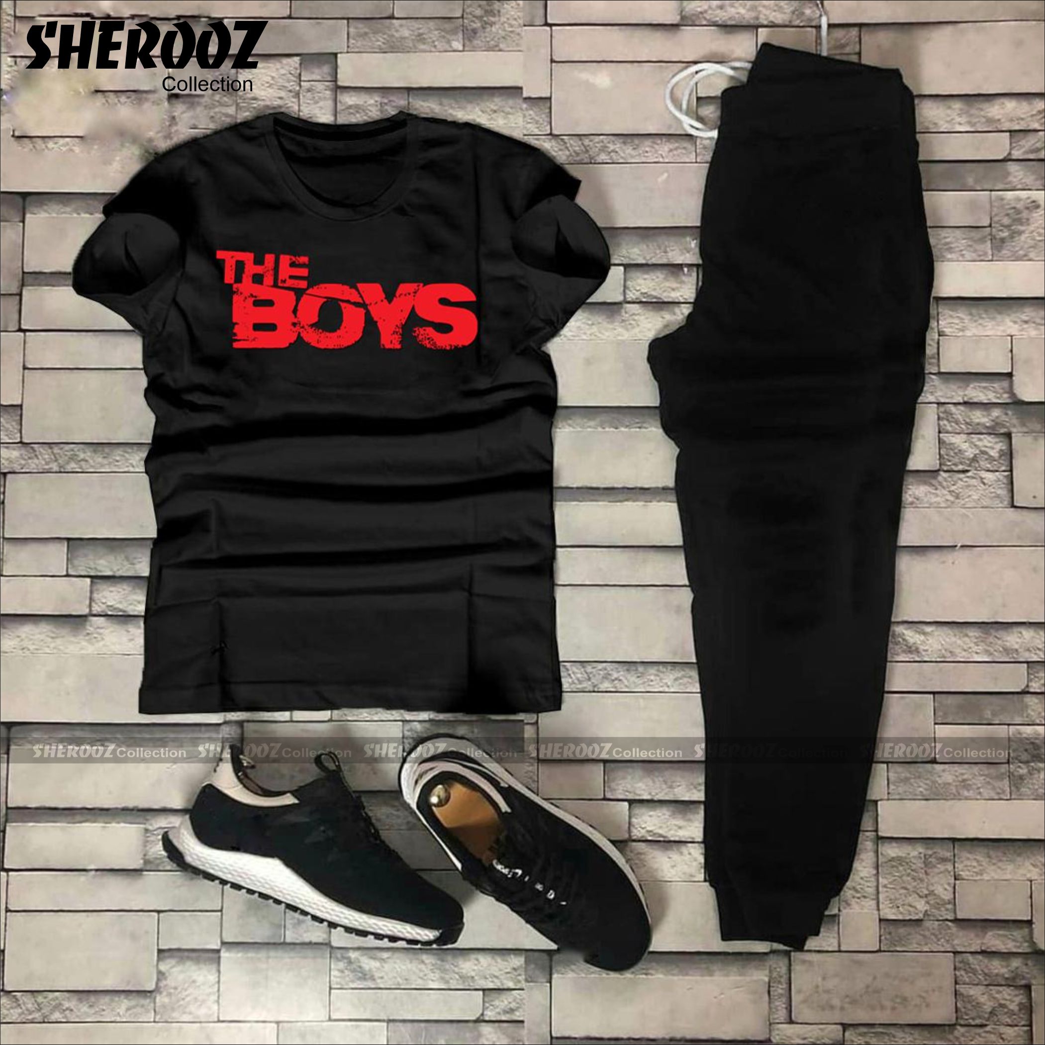 The boys printed summer track suit for men trendy jersey -Black