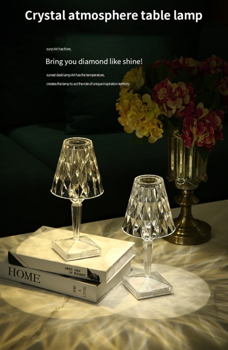 Vimite Touch Led Table Light Lamp Usb Rechargeable 3-Colors Dimming Crystal Diamond Desk Lamp Lampshade Night Light For Bedroom Room Bedside Home Decoration