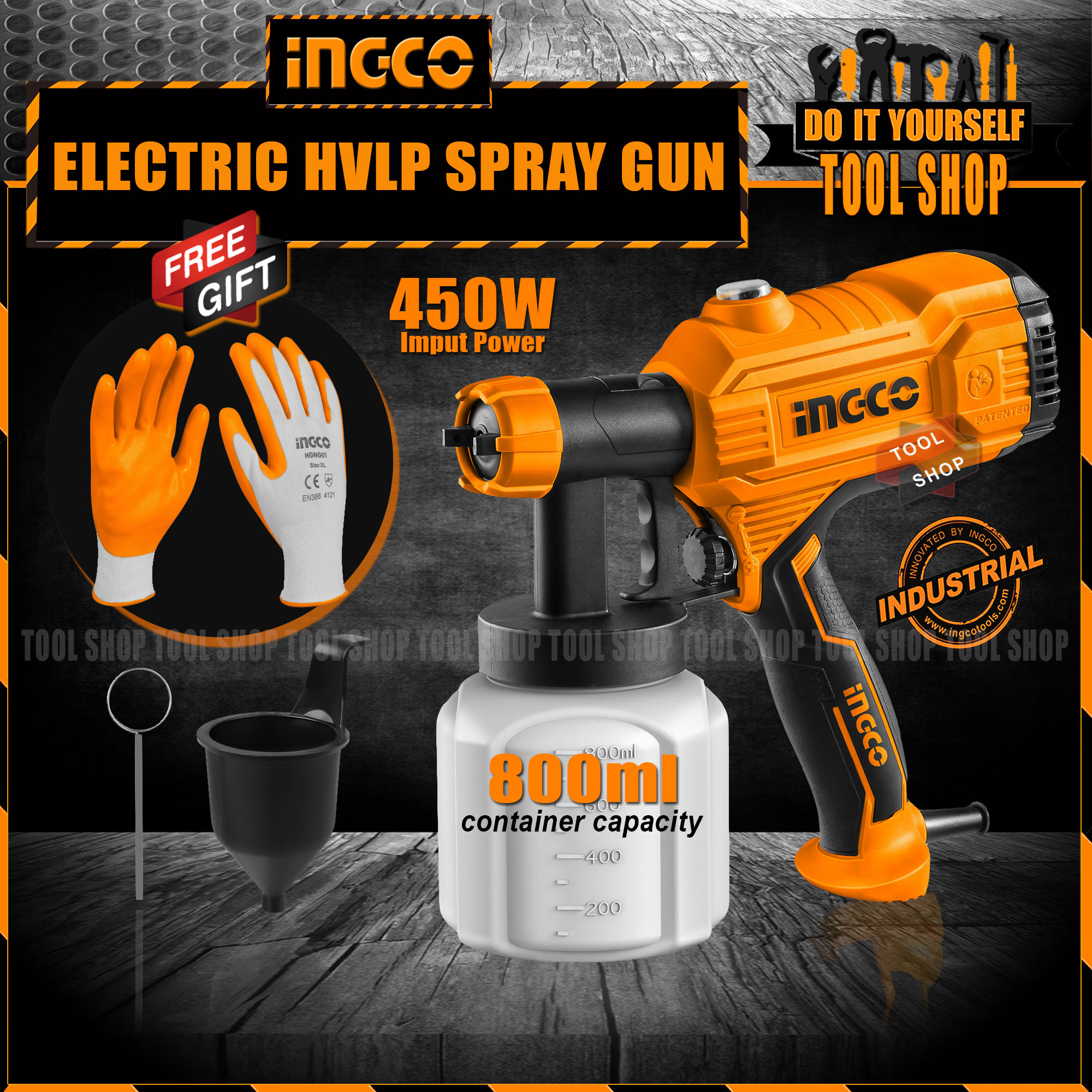 INGCO 450W HVLP Spray Gun/Paint Sprayer Machine (SPG3508) UPGRADED