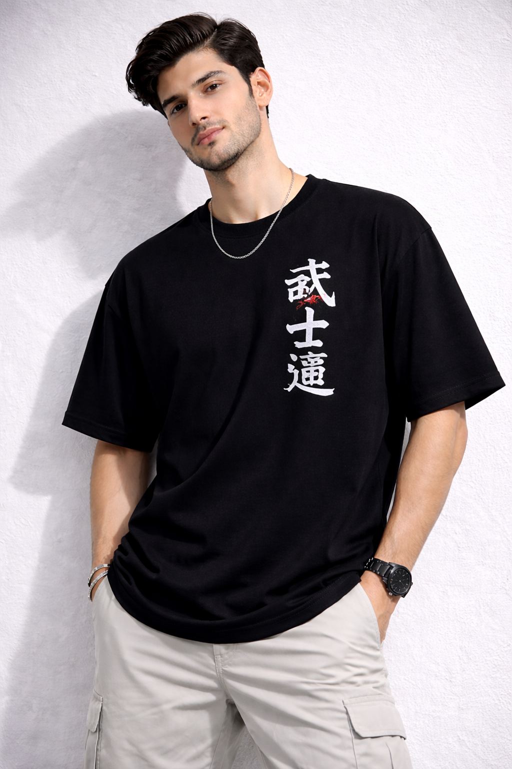 Black Drop Shoulder DTF Printed  T-Shirt For Boys & Mens
