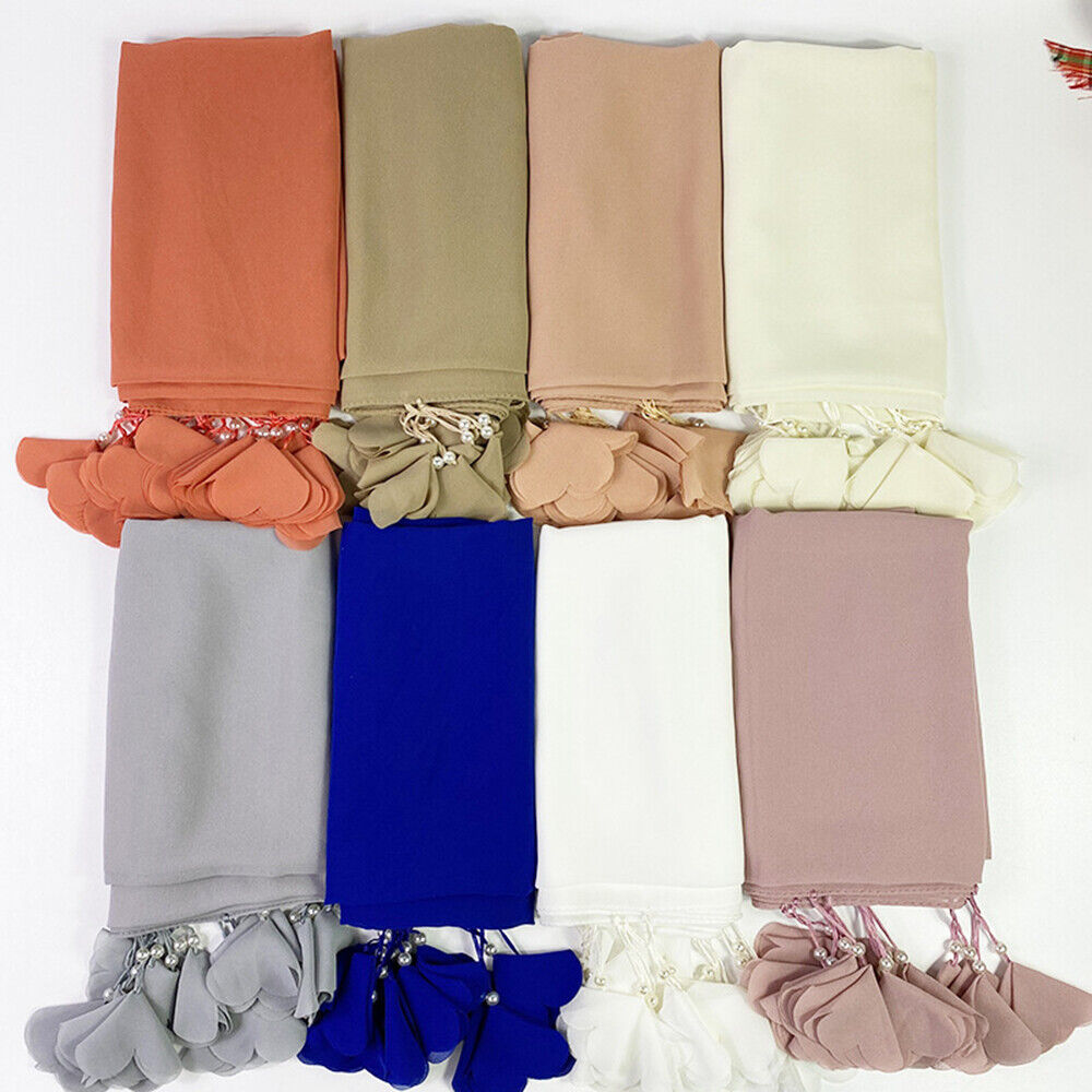 aldhani-Chiffon Hijab Scarf Women Head Wrap Shawls Flower Hijabs Tassel Scarves