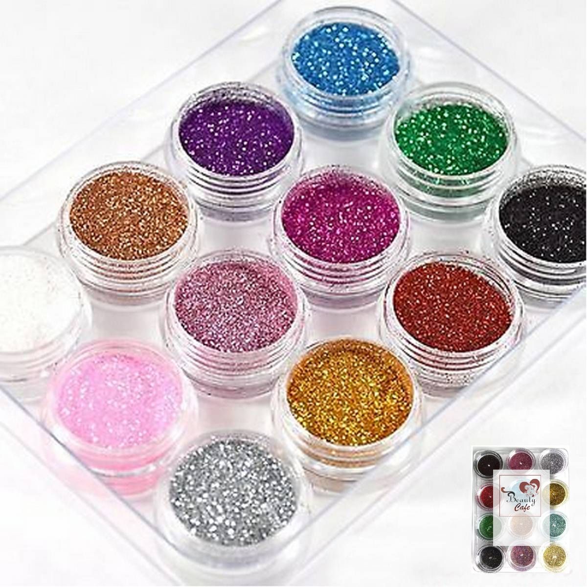 12 Pcs Multicolor Dust Glitter Powder Eyeshadow Makeup Palette - Loose Pigment Sparkling Dusty Eye Shadow - Mix 12 Color Shiny Shimmer Eyeshade Nail Art Eye Shade Kit