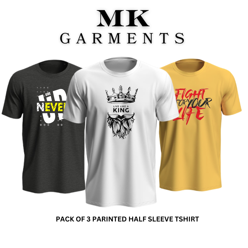 MK Garments - Pack Of 3 Primium Quality Half Sleeves Tshirt Round Neck  Casual T shirts For Men's