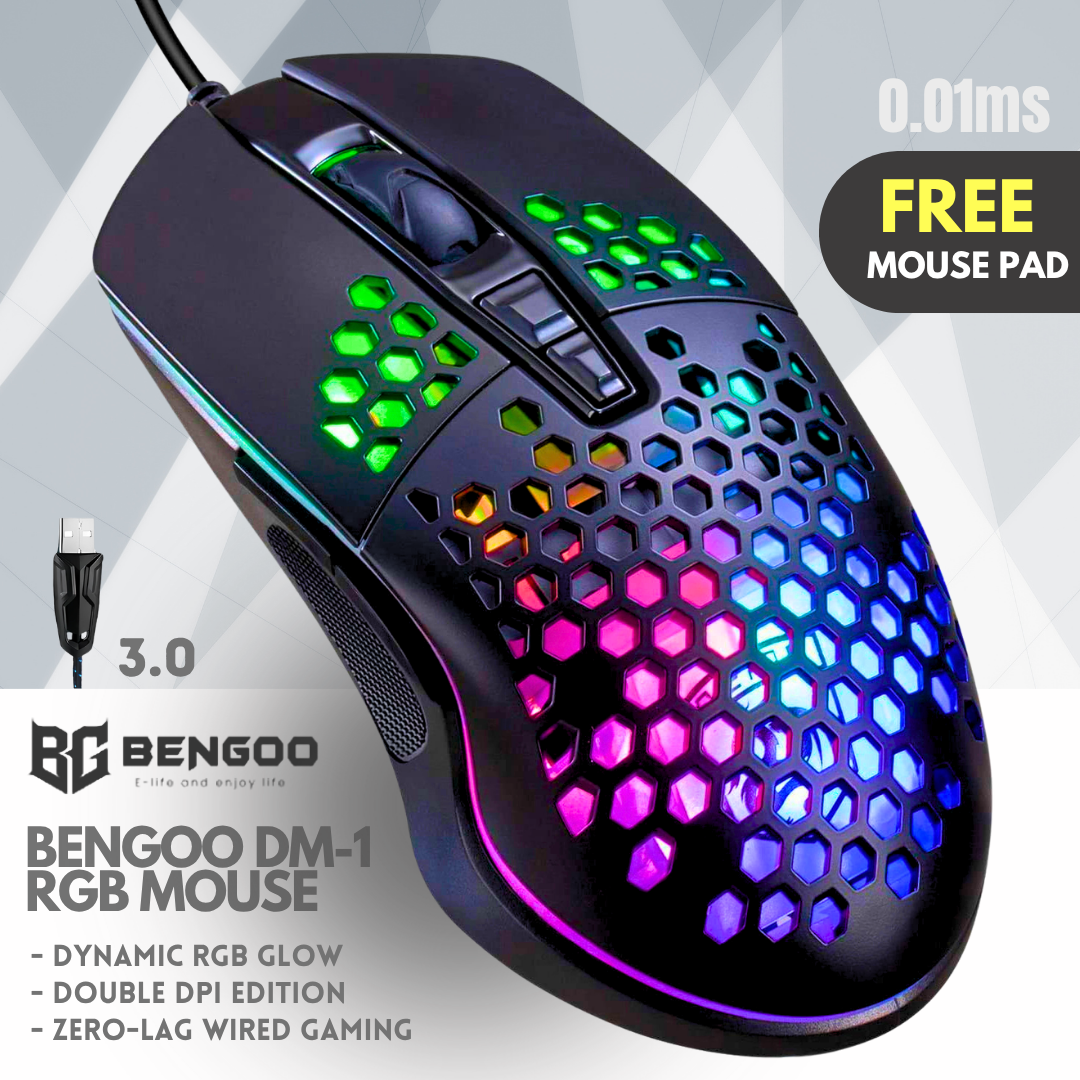 BENGOO 6400 DPI USB Wired RGB Gaming Mouse | Honeycomb Shell Ultra Lightweight 7 Button Optical Gaming Mouse | Programmable Software Driver Backlit Mesh Computer Mouse for PC Desktop Laptop Accessories – One Click Pick