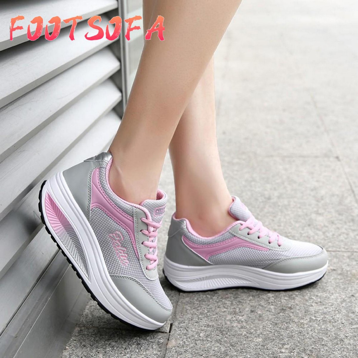 Fashion Women Mesh Heightening Soft Bottom Rocking Shoes Sneakers