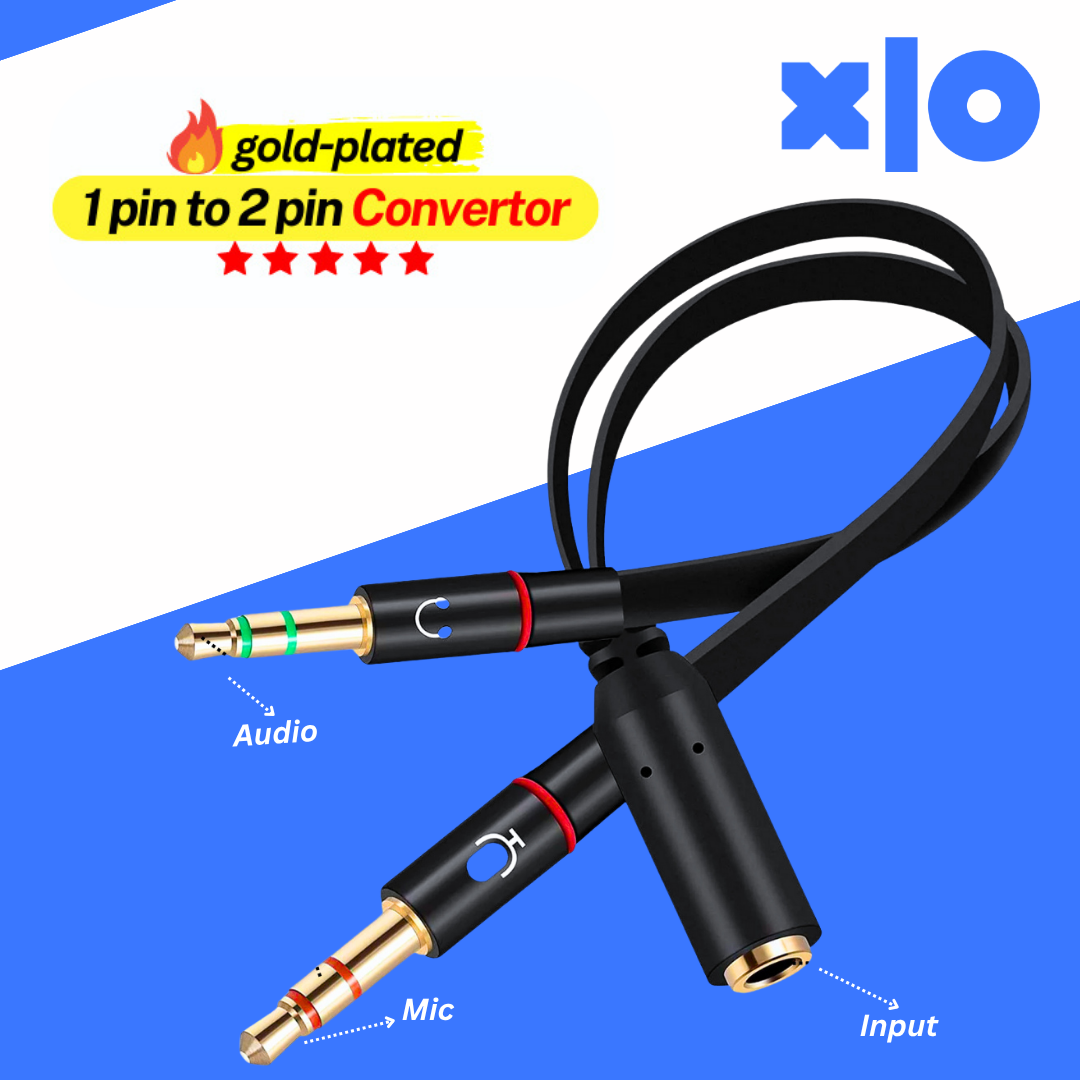 Double Pin Headphone Earphone Audio Splitter Mic And Speaker Divider Cable Adapter For Mobile Smart Phone PC Laptop - Jack Pin 3.5mm 4 Pole TRRS Male To Two Stereo 3 Pole TRS Female Converter - XLO