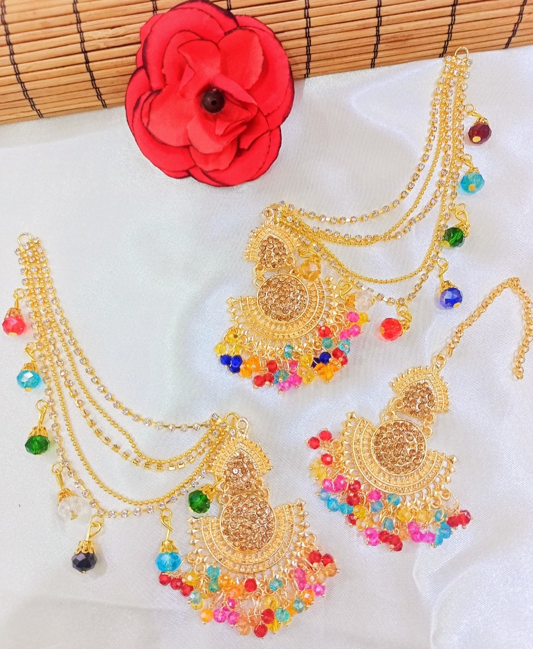 Bahubali earrings Tikka with sahara for beautiful girls and women's