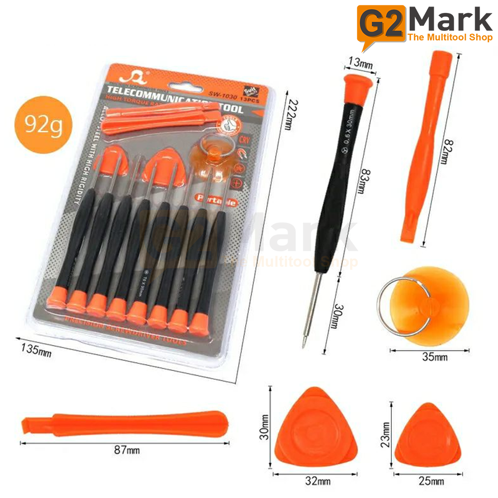 SW-1030 10PCS Mobile Repair Tool Kit Screwdriver Set for Phone Tablet Laptop Opening, Disassembly & Electronics Repair with Precision Drivers and Opening Tools | G2 Mark |