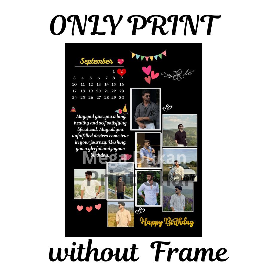 Customized Birthday Photo Frame – Personalized Memory Collage with Calendar & Heart Design