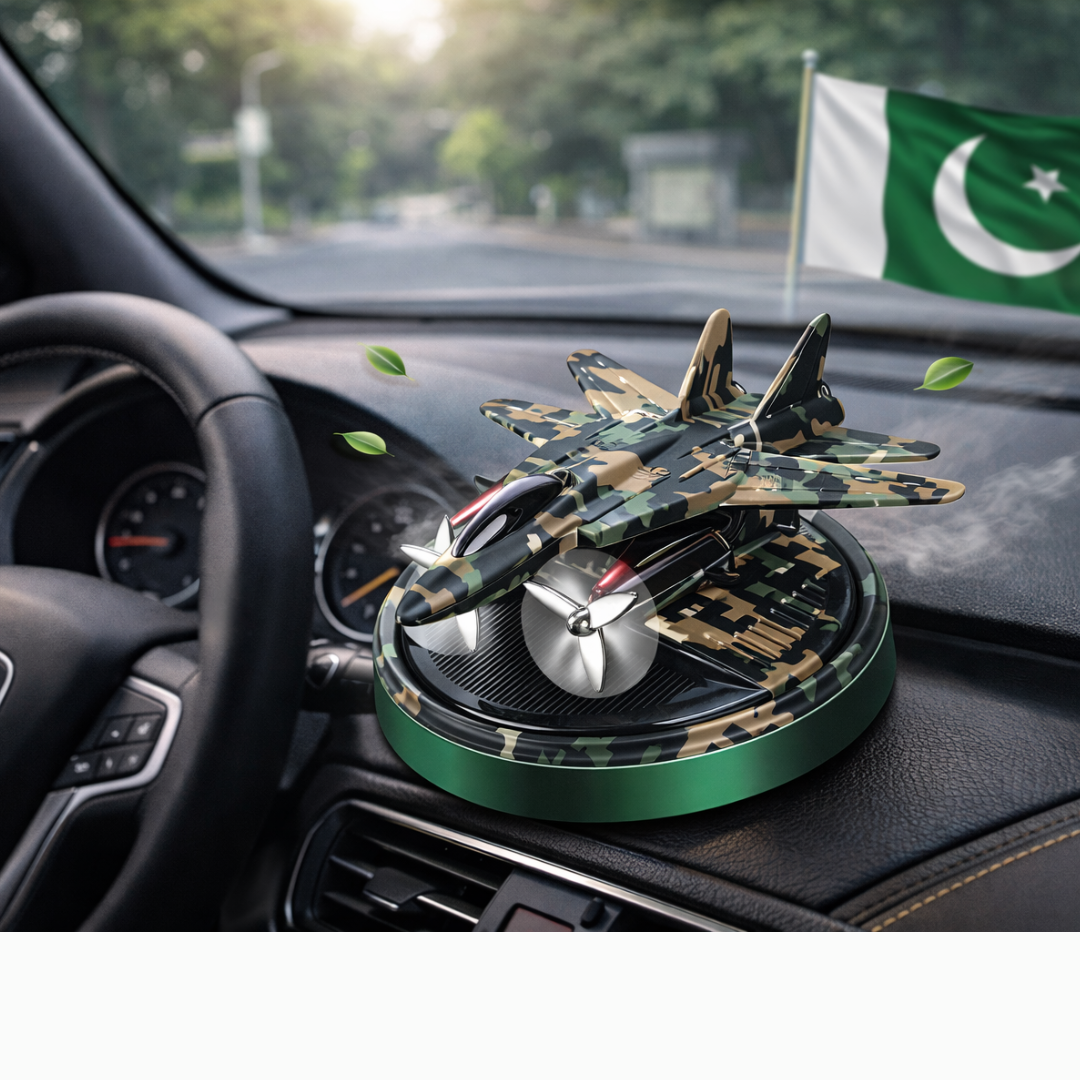 Solar Powered Fighter Jet Car Perfume | Dashboard Air Freshener Decor Pakisitan Army Design