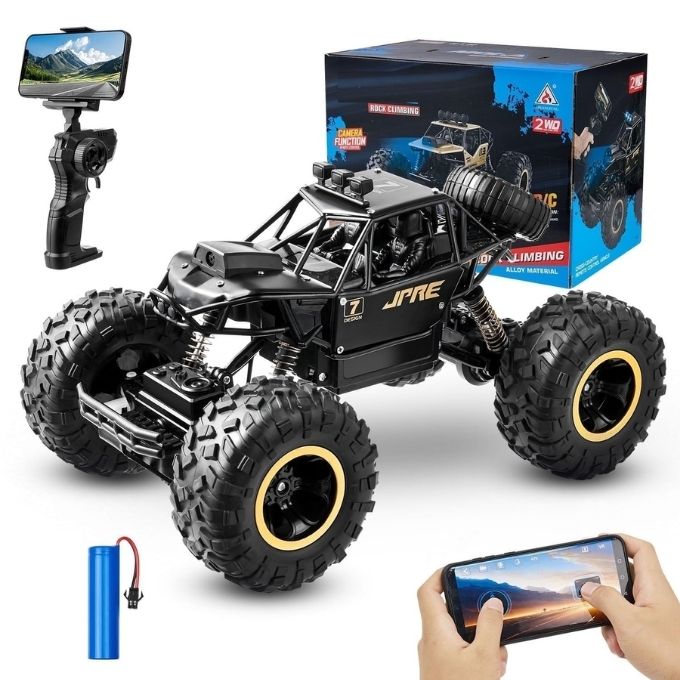 RC Rock Crawler With Camera WiFi 720P HD FPV Camera & Spray Function Alloy Body for childrens
