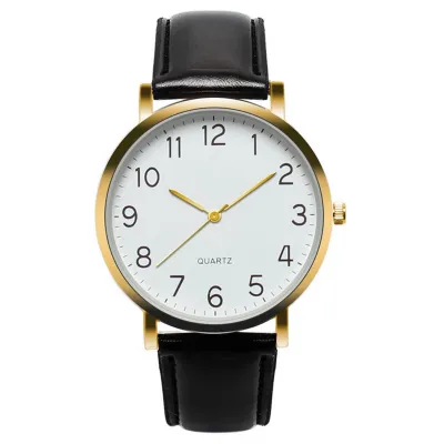 Gold watch black leather strap sale