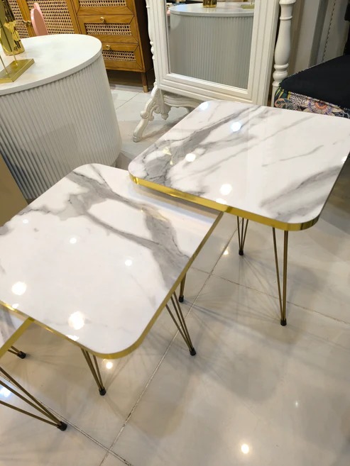 YES TO DECOR  3/ 1  Pcs Nesting Table Set Square Metal Legs Table Set High Quality Glossy Top Waterproof MDF – Black Square