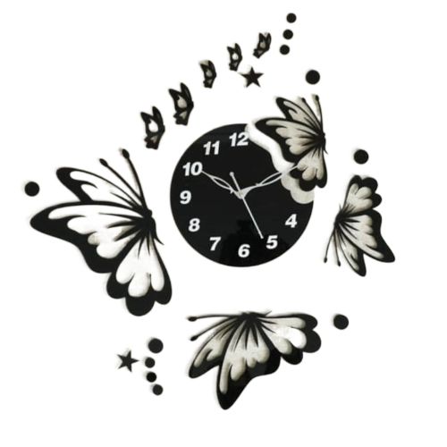 EVENTO Wooden 3D Stylish Buterfly Wall Hanging Clock Quartz Watch DIY Design Decoration For Bedroom, Home Decor Living Room And Offices And For Gifts Piece Item