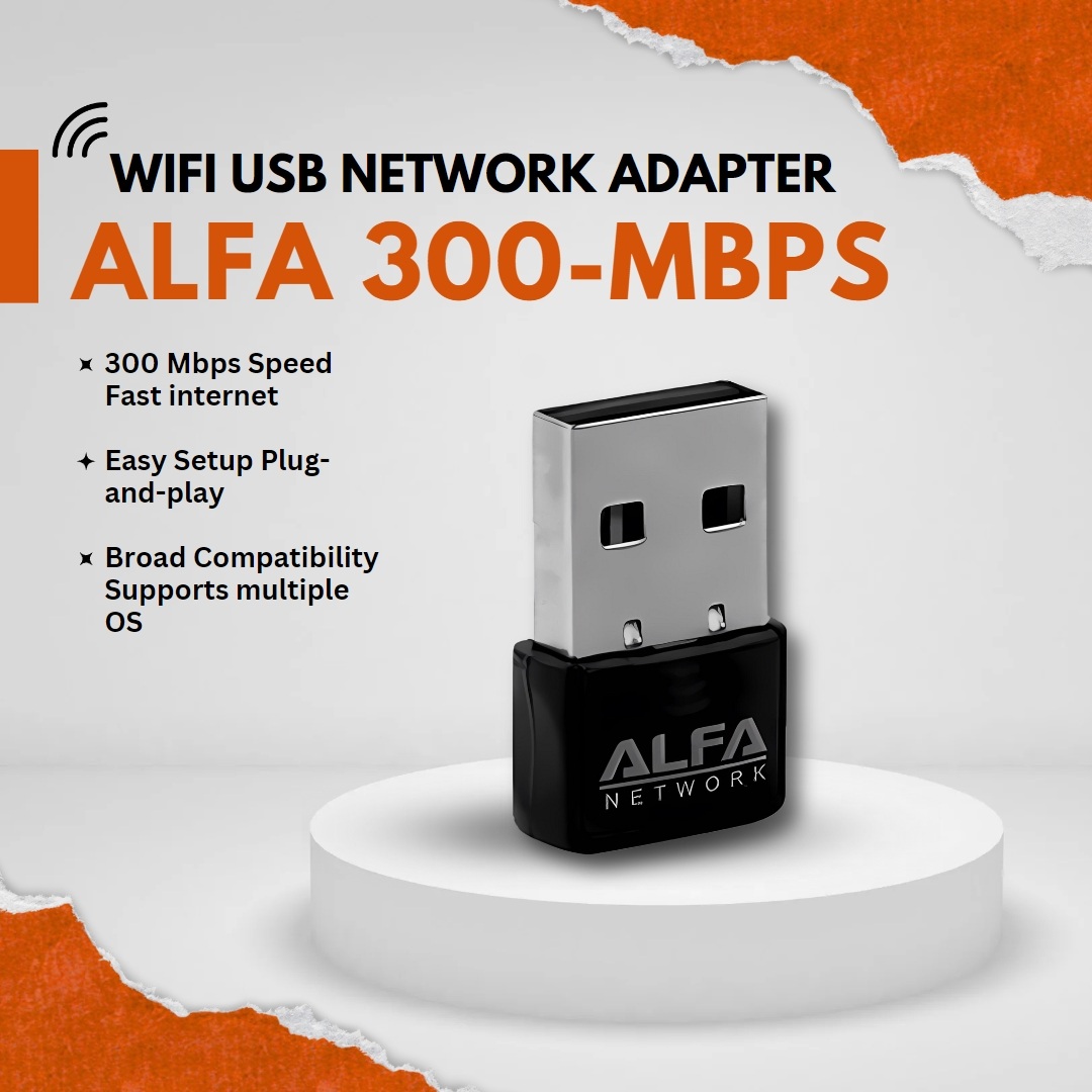 Alfa USB Wifi Adapter 300Mpbs - Strong Signal Quality Wireless Wifi Adapter Dongle Receiver Network LAN Card PC 300 Mbps Network Card / Gaming