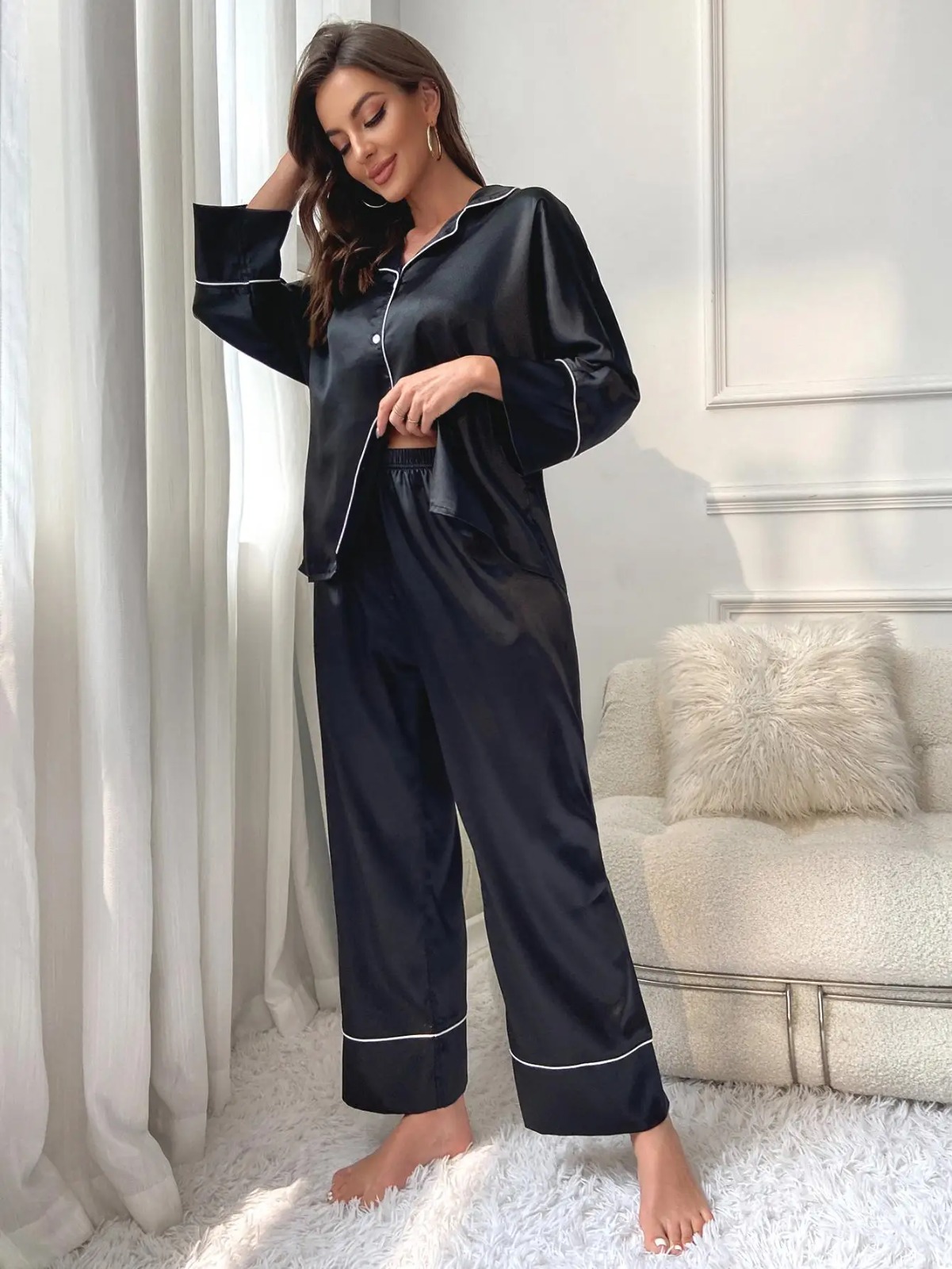 Night Wear for Women Nighty Soft Silk Satin stuff Night suit for girls and women, 2PC Bridal wear Sleeping Dress Girls Sleepwear Loungewear Sleeping Suit lingerie shirt and Pajama ,Night Dress for girls and women