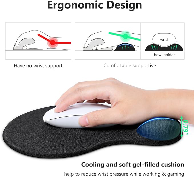 Axotic Mouse Mat with Gel Cushion, Washable Mouse Mat, Ergonomic Mouse Pawith Wrist Pad, Hand Rest, Easy Pain Relief, Non-Slip, Durable for Computer, Laptop, Notebook, Black