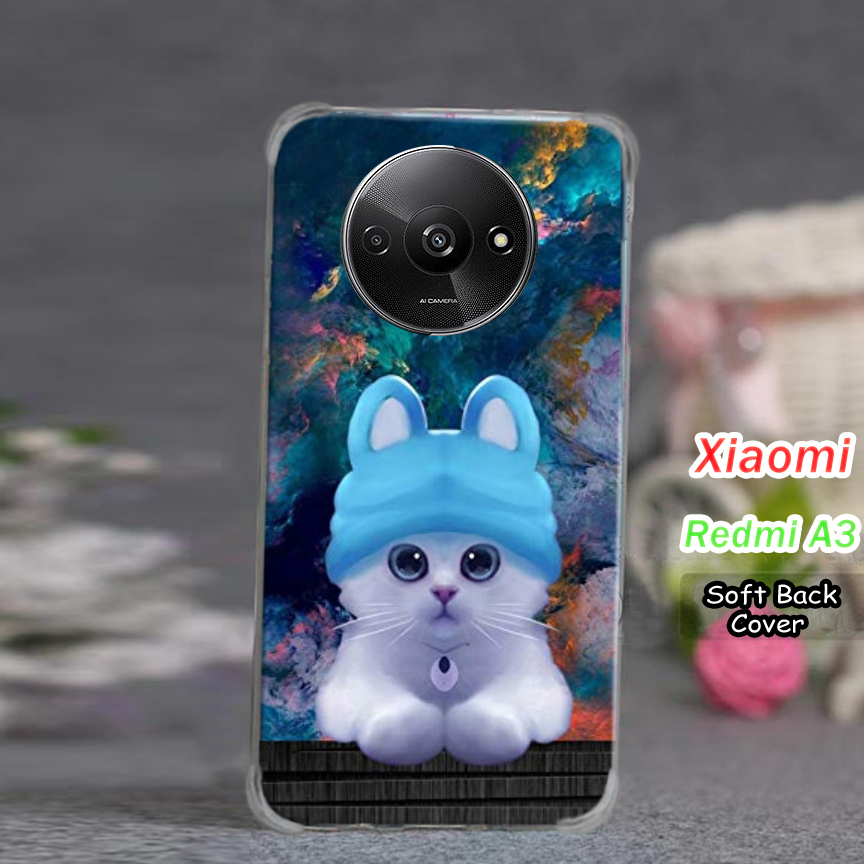 Xiaomi Redmi A3 Back Cover Cat Print Soft Silicone Case for Boys and Girls  Flexible Fit