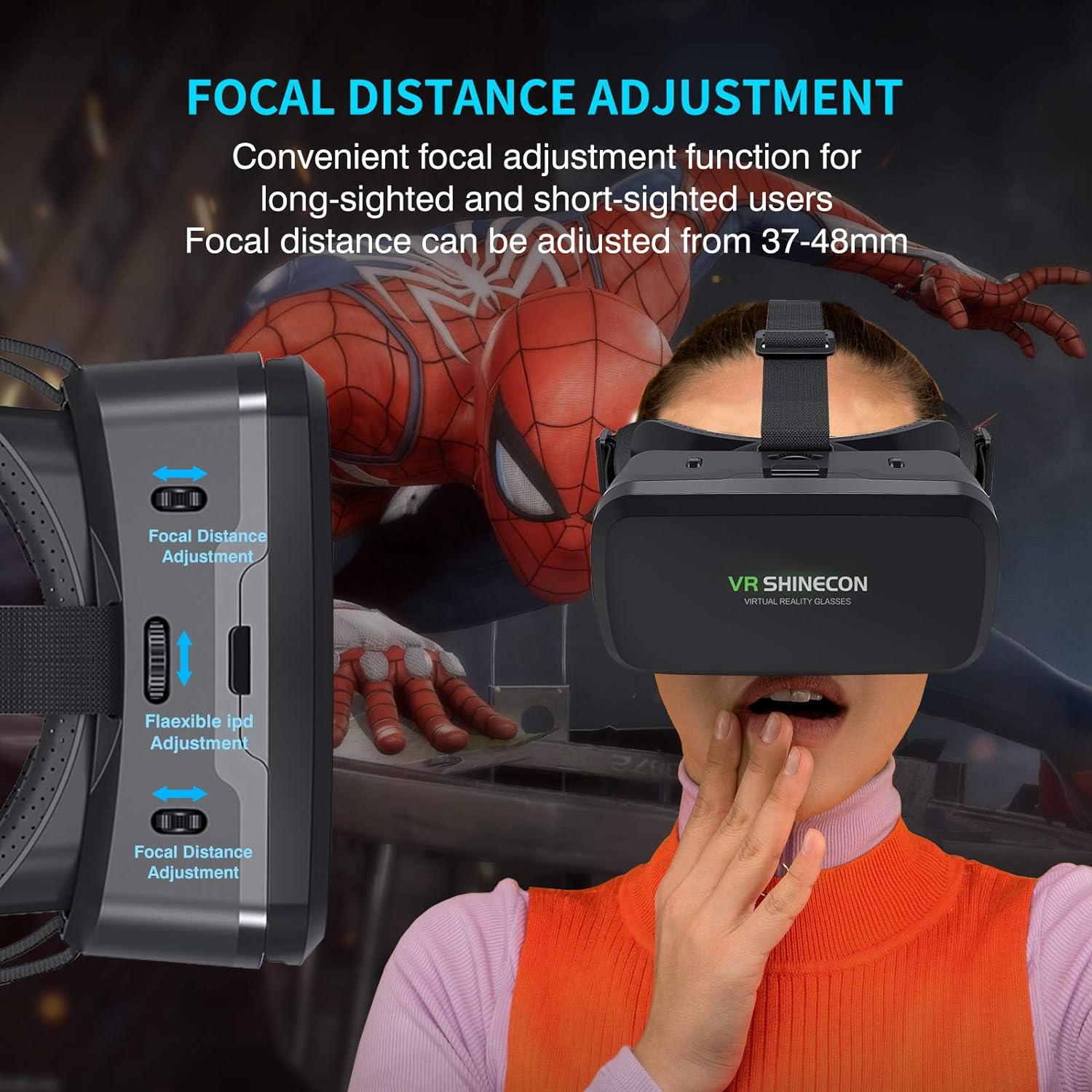 VR BOX  MOBILE Shinecon G06A New 3D Virtual Reality Gaming Glasses Headset for 4.5-7.0 Inch Smartphones VR Full-Screen Helmet with Adjustable Googles - high resolution lenses -ST