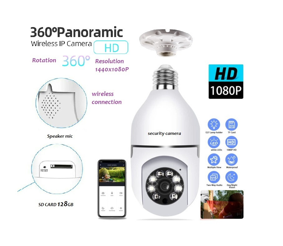 360° Wireless WiFi HD Security Camera | Smart Bulb CCTV Camera with Night Vision & Motion Detection | Weatherproof for Home & Outdoor Use