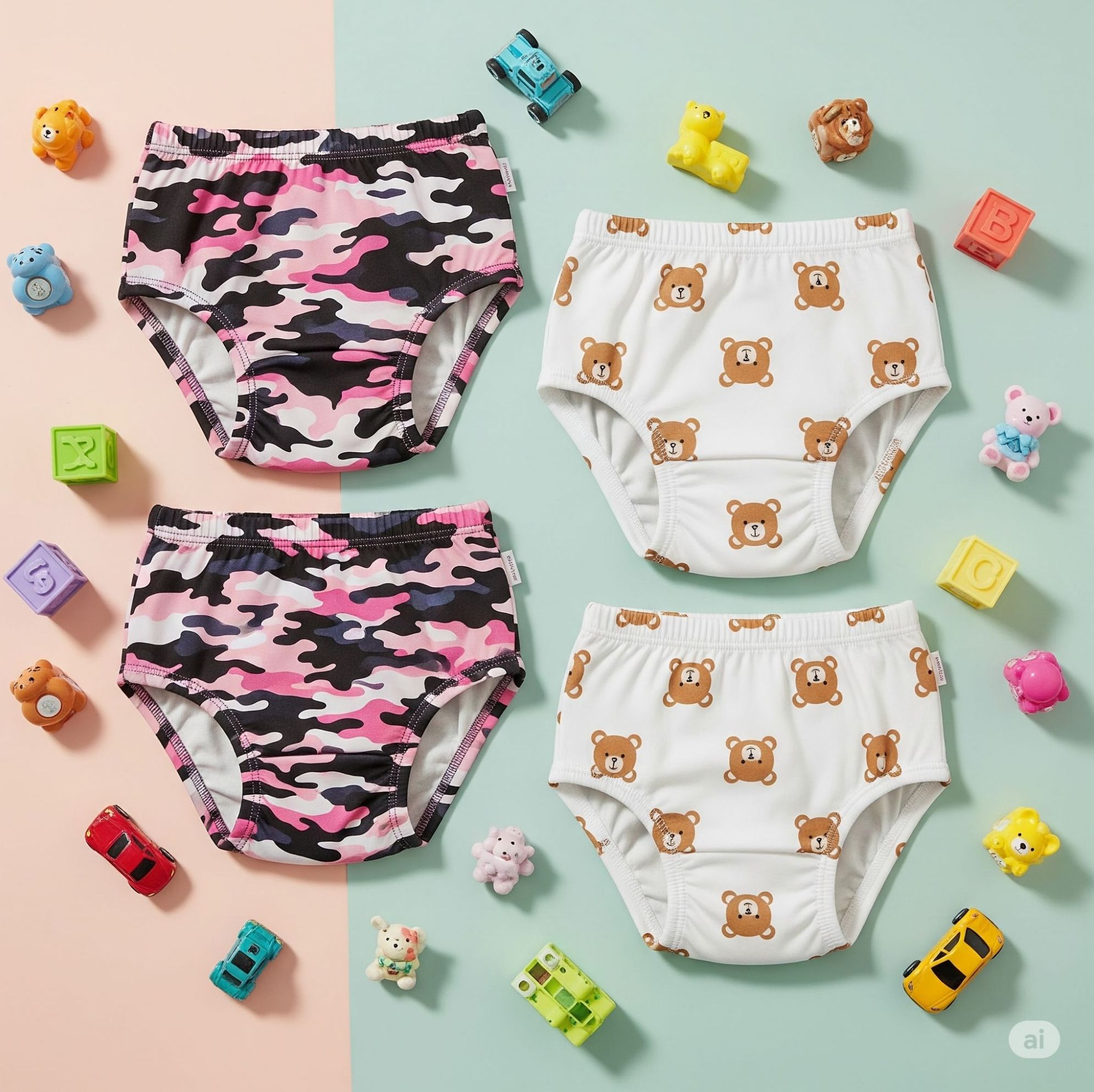 Reusable Cotton-Polyester Blend Baby Training Pants, Adjustable Leak-Proof Design, 0-18kg, Fits 0-3 Years - Animal/Car/Transport Print