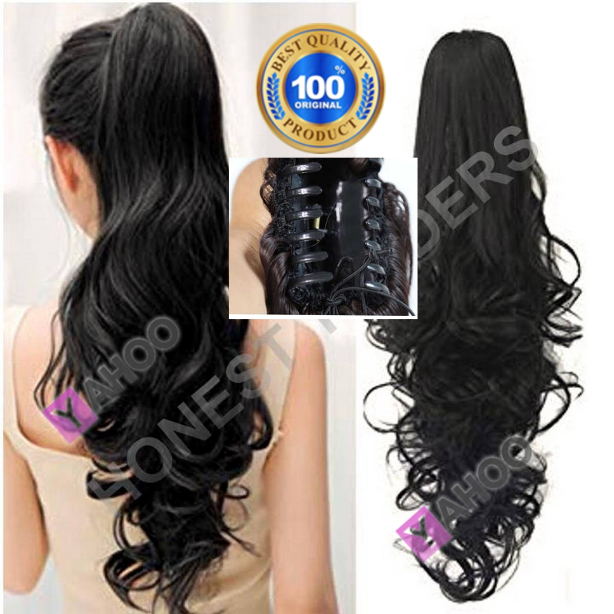 Ponytail Clip in Hair Extensions 26 Inch Synthetic Ponytail Wigs Natural Black 120 Grams Long Natural Claw Clip Curly Ponytail Hair