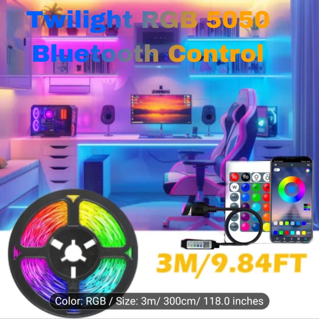 Twilight RGB 5050 LED Strip Light 2M, Adhesive, Mobile app Control, Multi Color Changing Smart LED Lights for Room, TV Backlight, Gaming Setup, Music Sync, Remote Control Decoration Lights