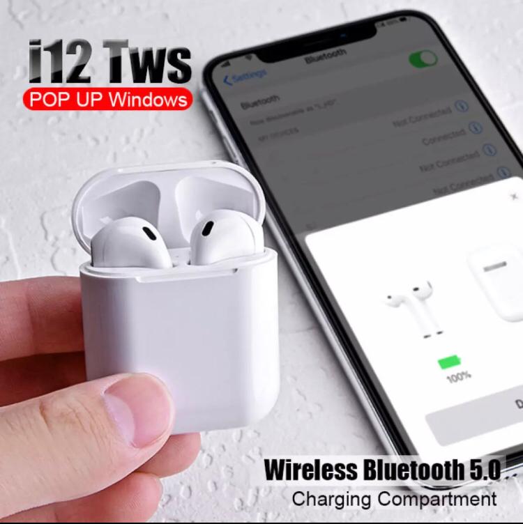 i12 TWS – Wireless Bluetooth 5.0 Earphones Headset | Touch Control | Connect With All Bluetooth Devices.